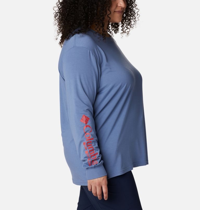 Women's Columbia PFG Slack Water Graphic Long Sleeve Sweatshirts Blue | Plus Size CA-F853C